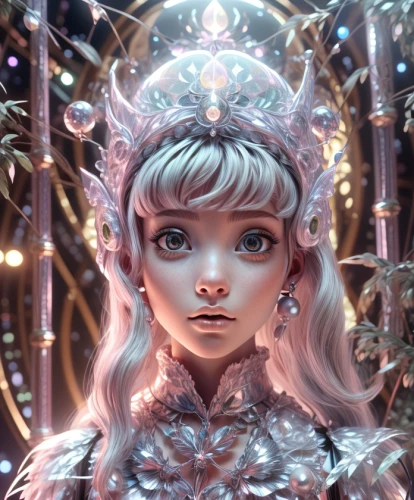 fantasy portrait,the snow queen,ice queen,violet head elf,fairy queen,cinderella,crystalline,ice princess,elsa,elf,elven,mystical portrait of a girl,the enchantress,faerie,faery,aurora,tiara,fae,3d fantasy,fairy tale character