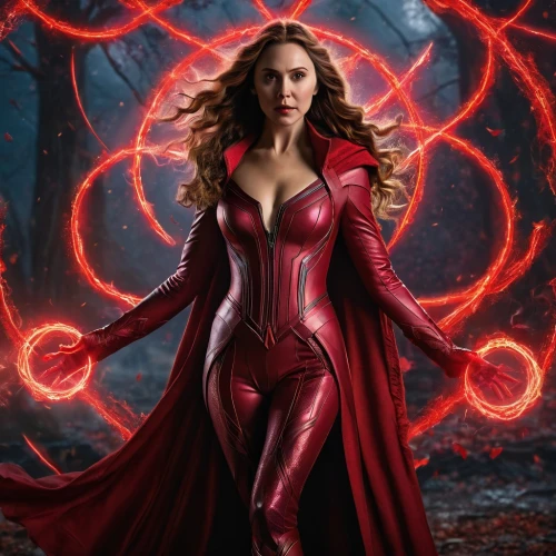 scarlet witch,red,wanda,avenger,the enchantress,goddess of justice,red super hero,fantasy woman,evil woman,red cape,red gown,red coat,captain marvel,red double,marvelous,bokah,lady in red,sorceress,fierce,power icon,Photography,General,Fantasy