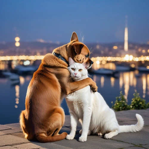 dog - cat friendship,dog and cat,pet vitamins & supplements,japanese bobtail,affection,amorous,companionship,forbidden love,cat love,a heart for animals,dog photography,cat lovers,japanese chin,companion dog,adopt a pet,tenderness,cute animals,amstaff,dog cat,basenji