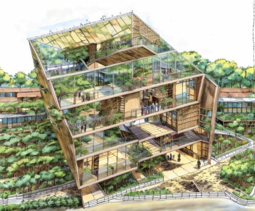 eco-construction,eco hotel,permaculture,balcony garden,garden elevation,multi-storey,hahnenfu greenhouse,solar cell base,greenhouse,residential tower,residential,multi-story structure,building honeycomb,roof garden,condominium,cubic house,kirrarchitecture,sky ladder plant,frame house,sky apartment