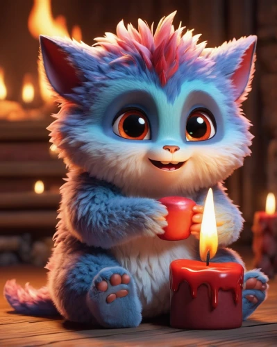 feuerzangenbowle,candle wick,cute cartoon character,a candle,cat drinking tea,tea party cat,candle,cute cat,adorable fox,cute fox,child fox,cartoon cat,burning candle,flameless candle,hygge,crème brûlée,scandia gnome,monchhichi,tea candle,saganaki,Unique,3D,3D Character