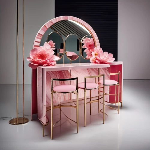 dressing table,beauty room,toilet table,doll house,chiffonier,sweet table,makeup mirror,doll kitchen,writing desk,dining table,the little girl's room,cake stand,sideboard,cosmetics counter,rococo,soft furniture,piano bar,shabby-chic,canopy bed,set table,Photography,General,Realistic