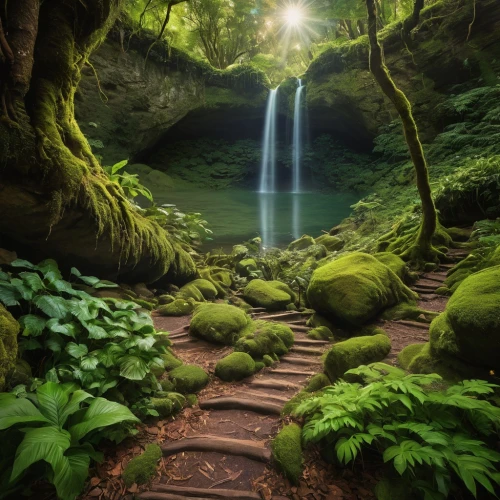 green waterfall,fairy forest,fairytale forest,the mystical path,winding steps,green forest,japan landscape,forest path,fairy world,hiking path,enchanted forest,oregon,mountain spring,beautiful japan,greenforest,japan garden,elven forest,fantasy landscape,new zealand,azores,Photography,General,Natural