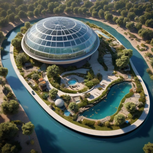 artificial islands,futuristic architecture,artificial island,gardens by the bay,solar cell base,flower dome,floating islands,futuristic art museum,diamond lagoon,futuristic landscape,hahnenfu greenhouse,autostadt wolfsburg,eco hotel,floating island,aquaculture,dubai garden glow,water cube,tianjin,palm house,bee-dome,Photography,General,Sci-Fi