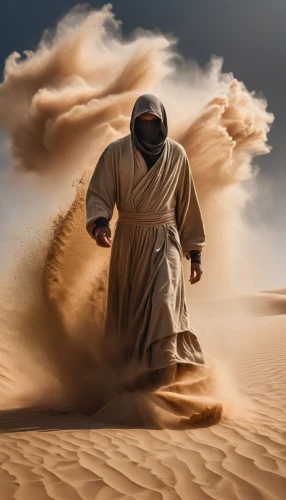 sandstorm,middle eastern monk,bedouin,arabic background,admer dune,capture desert,desert run,libyan desert,pure arab blood,united arab emirates,arabian camel,the wanderer,sand road,sahara desert,desert background,wind warrior,photo manipulation,hooded man,dust,merzouga,Photography,General,Fantasy