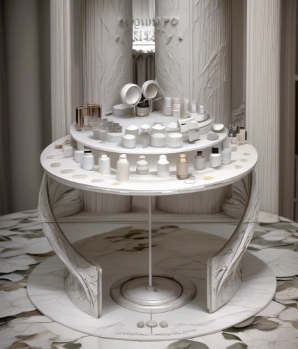 cake stand,floor fountain,decorative fountains,dressing table,spa water fountain,marble palace,washbasin,kitchen design,luxury bathroom,whipped cream castle,cosmetics counter,circular staircase,beauty room,tea service,apothecary,dining table,centrepiece,model house,white temple,bernini altar