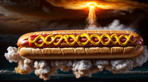 coney island hot dog,hot dog,chili dog,hotdog,hydrogen bomb,chicago-style hot dog,nuclear bomb,burger king premium burgers,armageddon,apocalypse,baconator,firebrat,wiener melange,frikandel,nuclear explosion,hot dog bun,atomic bomb,nuclear war,doomsday,bratwurst