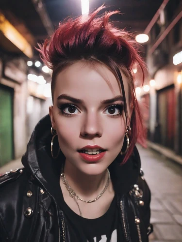 punk,greta oto,sofia,harley,ruby,young model istanbul,lis,red hair,vada,tori,punk design,streampunk,grunge,lira,young woman,red-haired,attractive woman,mohawk,beautiful young woman,city ​​portrait,Photography,Natural