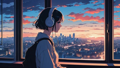 cityscape,above the city,daybreak,summer evening,sunset,in the evening,dream world,evening atmosphere,dusk,evening city,dawn,overlook,sky apartment,the horizon,window to the world,longing,sunrise,daydream,city view,atmosphere,Illustration,Japanese style,Japanese Style 06