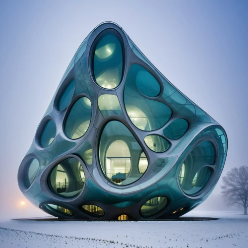cubic house,futuristic architecture,futuristic art museum,snowhotel,cube house,ice hotel,solar cell base,modern architecture,cube stilt houses,snow shelter,helix,glass building,eco hotel,frame house,nucleus,winter house,torus,snow house,outdoor structure,honeycomb structure,Photography,General,Natural