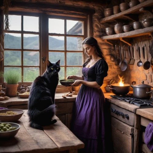 girl in the kitchen,victorian kitchen,carpathian shepherd dog,bohemian shepherd,cookery,black shepherd,dwarf cookin,vintage kitchen,girl with dog,shepherd romance,the kitchen,red cooking,kitchen,big kitchen,celtic woman,fantasy picture,candlemaker,witches,autumn chores,the witch,Photography,General,Natural