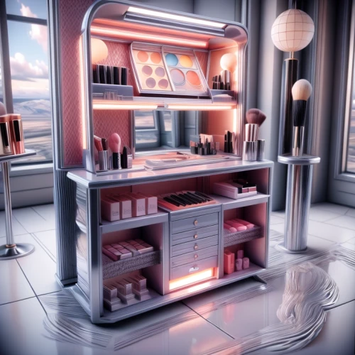 cosmetics counter,cosmetics,apothecary,women's cosmetics,3d render,oil cosmetic,soap shop,liquor bar,soda machine,cosmetic,kitchen shop,pantry,beauty room,bar counter,vitrine,3d rendering,laboratory oven,vending machine,3d rendered,vending machines