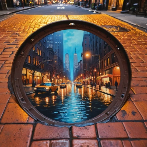 lens reflection,manhole,water mirror,magnifying lens,reflection in water,porthole,macroperspective,mirror water,ny sewer,manhole cover,canal tunnel,pond lenses,parabolic mirror,mirror reflection,reflection of the surface of the water,exterior mirror,fish eye,optical illusion,looking glass,fisheye lens,Photography,General,Cinematic