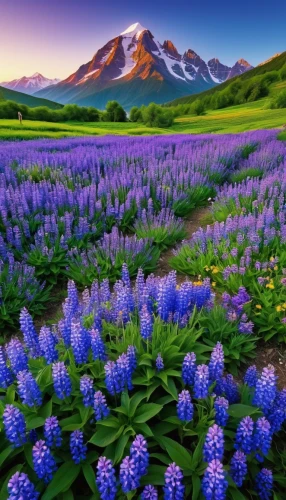 the valley of flowers,purple landscape,lavender flowers,lavender field,field of flowers,lavender fields,splendor of flowers,alpine flowers,violet flowers,lupines,sea of flowers,flower field,alpine meadow,mount saint helens,hyacinths,lavender flower,blue grape hyacinth,grape hyacinths,the lavender flower,beautiful landscape,Photography,General,Realistic