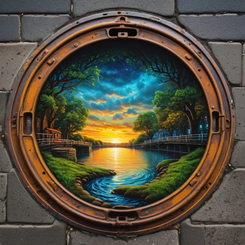 porthole,wall decoration,glass painting,wall art,wall clock,wall decor,wine barrel,wall painting,hobbiton,decorative plate,decorative art,art painting,wood mirror,decorative frame,wall plate,round autumn frame,yard globe,circle shape frame,meticulous painting,round window,Photography,General,Fantasy