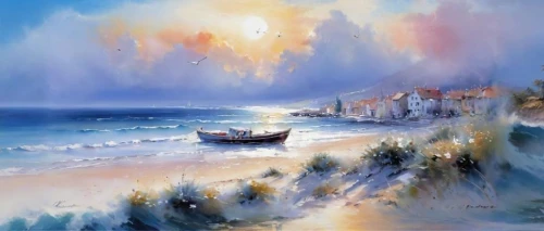 beach landscape,coastal landscape,sea landscape,seascape,landscape with sea,fishing village,fishing boats,art painting,seascapes,seaside resort,beach scenery,landscape background,watercolor background,oil painting on canvas,seaside view,sea-shore,beautiful beaches,oil painting,boat landscape,photo painting