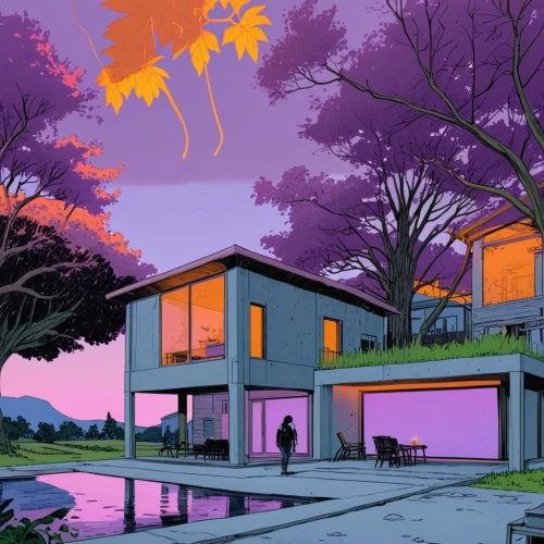 house silhouette,mid century house,suburban,mid century modern,houses silhouette,purple landscape,suburbs,modern house,bungalow,contemporary,defense,modern,suburb,houses clipart,home landscape,house by the water,real-estate,purple,aesthetic,futuristic landscape,Photography,General,Realistic