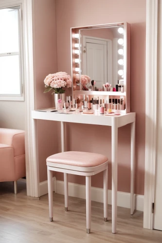 dressing table,beauty room,makeup mirror,cosmetics counter,women's cosmetics,the little girl's room,bathroom cabinet,cosmetic products,chiavari chair,beauty salon,shabby-chic,danish furniture,shabby chic,dresser,danish room,magic mirror,light pink,clove pink,dressing room,doll house