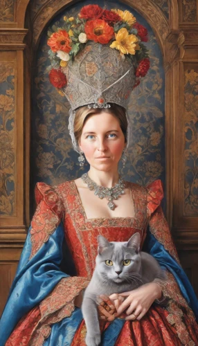 cat european,cat portrait,portrait of a girl,cat sparrow,napoleon cat,cat image,cat,chartreux,victorian lady,the hat of the woman,domestic cat,portrait of a woman,romantic portrait,girl with cereal bowl,the cat,girl in a historic way,child portrait,vintage cat,cat with blue eyes,stepmother,Digital Art,Watercolor