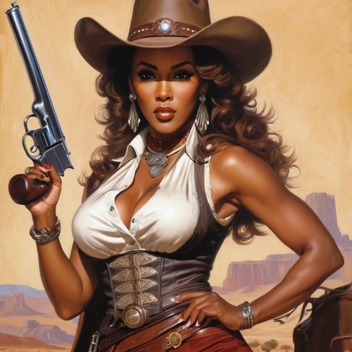 wild west,cowgirl,cowgirls,sheriff,woman holding gun,gunfighter,western,western riding,girl with a gun,girl with gun,holding a gun,western pleasure,western film,country-western dance,cowboy bone,cowboy,african american woman,smith and wesson,cowboy action shooting,cowboy mounted shooting,Conceptual Art,Fantasy,Fantasy 03