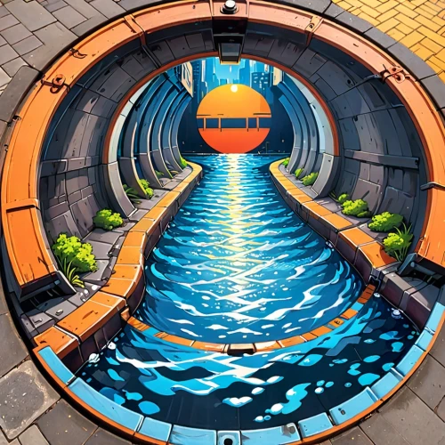 underwater playground,inflatable pool,infinity swimming pool,dug-out pool,porthole,underground lake,swim ring,manhole,stargate,canal tunnel,storm drain,swimming pool,life saving swimming tube,floor fountain,wall tunnel,volcano pool,manhole cover,whirlpool pattern,outdoor pool,floating stage,Anime,Anime,General