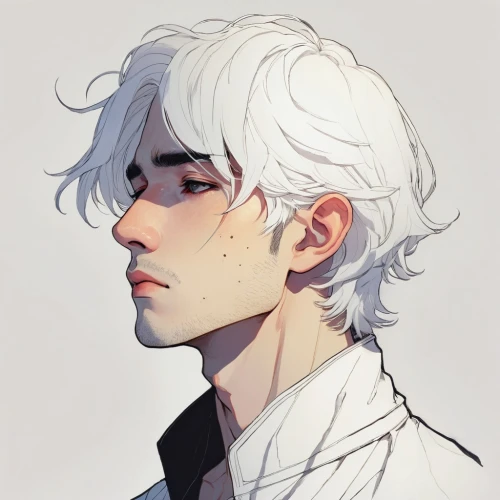 newt,moody portrait,male elf,bust,mullet,haired,scribble,groom,young man,portrait,marshmallow,white coat,doodle,ren,anime boy,white pigeon,male character,old man,white bird,gentle,Illustration,Paper based,Paper Based 19