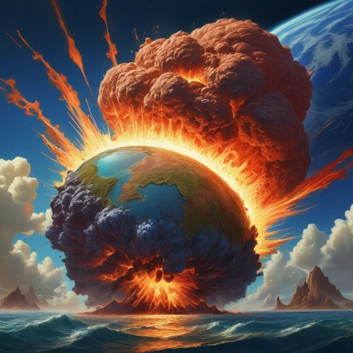 nuclear explosion,burning earth,end of the world,fire planet,doomsday,the end of the world,volcanic eruption,meteorite impact,atomic bomb,eruption,mushroom cloud,volcanic,scorched earth,volcano,calbuco volcano,apocalypse,world digital painting,the eruption,terraforming,armageddon,Conceptual Art,Fantasy,Fantasy 01