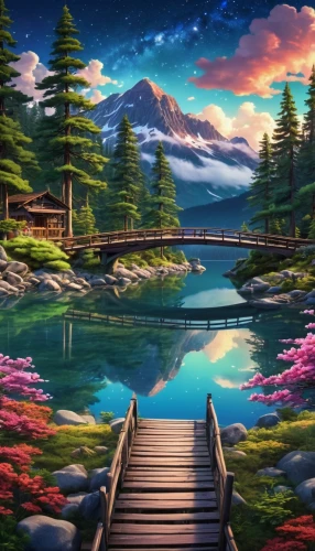landscape background,cartoon video game background,fantasy landscape,beautiful landscape,dusk background,nature landscape,evening lake,art background,full hd wallpaper,hd wallpaper,idyllic,background with stones,digital background,mountain landscape,beautiful lake,children's background,background view nature,3d background,japanese sakura background,background images,Photography,General,Realistic