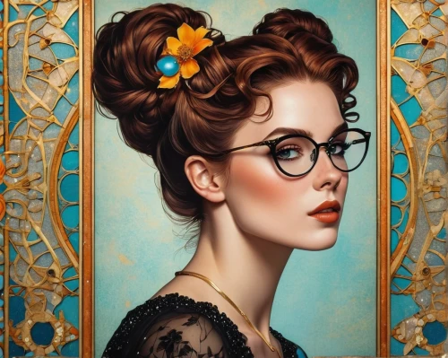 spectacles,art nouveau frames,lace round frames,portrait of a girl,fantasy portrait,reading glasses,librarian,silver framed glasses,romantic portrait,girl portrait,victorian lady,oval frame,artist portrait,woman portrait,vintage woman,boho art,mystical portrait of a girl,spectacle,mary-gold,young woman,Photography,General,Realistic