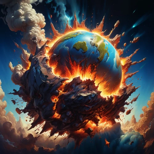 burning earth,solar eruption,volcano,volcanic eruption,fire planet,eruption,meteor,volcanos,scorched earth,volcanic,volcanism,apocalypse,nuclear explosion,stratovolcano,the eruption,lava,world digital painting,shield volcano,meteorite impact,the end of the world,Conceptual Art,Fantasy,Fantasy 01