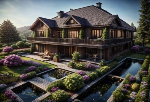 house in the forest,wooden house,beautiful home,3d rendering,luxury property,luxury home,villa,home landscape,bendemeer estates,danish house,summer cottage,country house,private house,chalet,roof landscape,house by the water,house in the mountains,large home,country estate,garden elevation