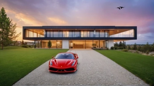 luxury property,dunes house,mclaren automotive,luxury home,modern house,luxury real estate,modern architecture,automotive exterior,crib,beautiful home,smart home,ferrari america,smart house,personal luxury car,folding roof,private house,driveway,red roof,alpine drive,enzo ferrari