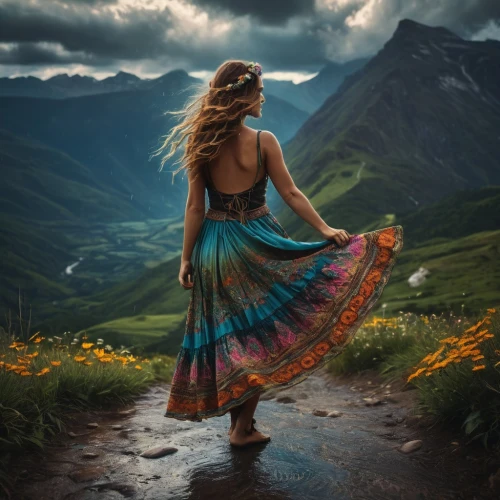 girl in a long dress,little girl in wind,girl walking away,mystical portrait of a girl,fantasy picture,celtic woman,photoshop manipulation,woman walking,photo manipulation,girl in a long dress from the back,photomanipulation,a girl in a dress,gypsy soul,the spirit of the mountains,faery,bohemian,fantasy art,boho art,wanderer,world digital painting,Photography,General,Fantasy
