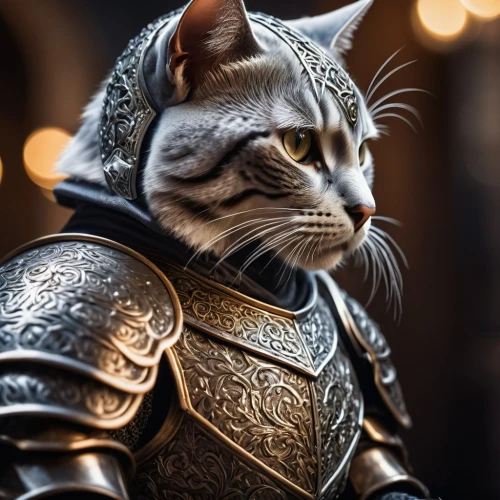 cat warrior,armored animal,knight armor,napoleon cat,cat european,armored,chartreux,silver tabby,cat image,armour,european shorthair,medieval,knight,cat,american shorthair,breed cat,armor,heavy armour,tabby cat,animal feline,Photography,General,Cinematic