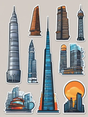 city buildings,international towers,buildings,metropolises,usa landmarks,burj,city cities,tall buildings,clipart sticker,icon set,houses clipart,skyscrapers,towers,landmarks,high-rises,set of icons,cities,city blocks,beautiful buildings,tallest hotel dubai,Unique,Design,Sticker