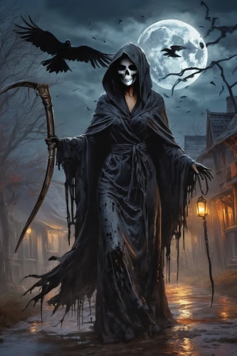 grimm reaper,grim reaper,dance of death,undead warlock,scare crow,halloween background,murder of crows,danse macabre,angel of death,corvus,reaper,halloween and horror,black raven,halloween wallpaper,scythe,dodge warlock,halloween poster,halloween illustration,halloween ghosts,black crow,Conceptual Art,Graffiti Art,Graffiti Art 08