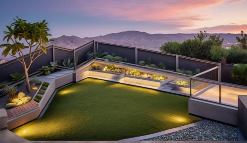 landscape design sydney,landscape designers sydney,roof landscape,artificial grass,roof terrace,garden design sydney,roof garden,dunes house,golf lawn,landscape lighting,3d rendering,modern house,roof top pool,palm springs,luxury property,grass roof,holiday villa,turf roof,beautiful home,flat roof,Photography,General,Realistic