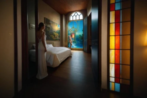 stained glass windows,boutique hotel,hotel hall,leaded glass window,casa fuster hotel,mondrian,sleeping room,guest room,hotel w barcelona,interior decor,room divider,wade rooms,hallway space,modern room,japanese-style room,stained glass,glass window,great room,luxury hotel,rooms
