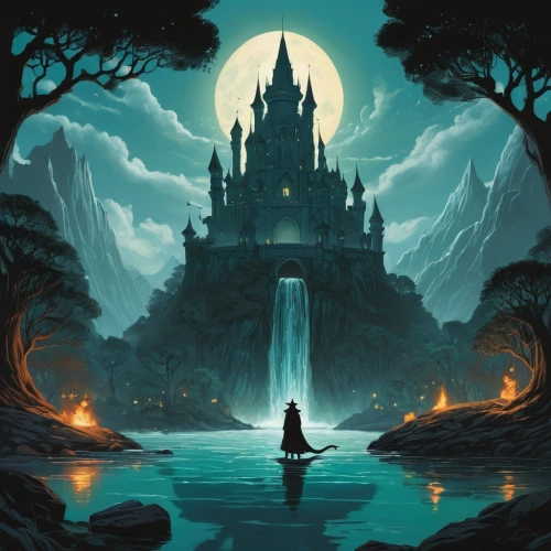 fantasy picture,water castle,castle of the corvin,fantasy landscape,ghost castle,knight's castle,heroic fantasy,fantasy art,fairy tale castle,fantasy world,witch's house,castel,haunted castle,fantasia,3d fantasy,fantasy city,game illustration,the ruins of the,ruined castle,devilwood,Illustration,Abstract Fantasy,Abstract Fantasy 05