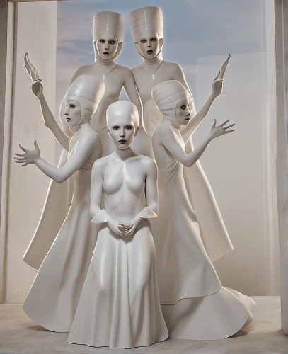 porcelain dolls,the mother and children,white figures,marzipan figures,pierrot,the dawn family,mother and children,doll figures,surrealism,silver wedding,humanoid,christ child,fertility,cult,dolls pram,family photos,porcelain,angels of the apocalypse,the father of the child,surrealistic,Photography,General,Realistic