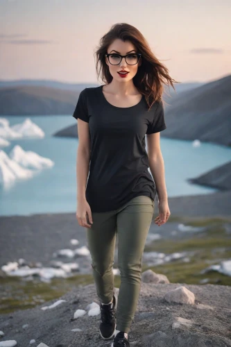 woman walking,girl in t-shirt,isolated t-shirt,travel woman,landscape background,plus-size model,trolltunga,digital compositing,skogafoss,long-sleeved t-shirt,hike,icelanders,iceland,high-altitude mountain tour,female model,women fashion,women clothes,mountain hiking,photographic background,menswear for women,Photography,Natural