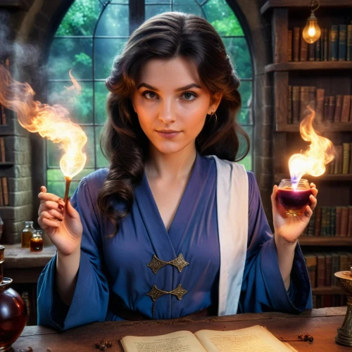 candlemaker,fantasy portrait,sorceress,fantasy picture,magic grimoire,fairy tale icons,librarian,fairy tale character,fantasy art,fortune telling,divination,apothecary,magic book,sci fiction illustration,mystical portrait of a girl,digital compositing,the enchantress,rosa ' amber cover,fantasy woman,burning candle,Photography,General,Cinematic