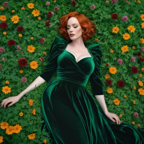 poison ivy,in green,green dress,maureen o'hara - female,green,flora,emerald,elegance,green background,magnolia,lilly of the valley,daffodils,splendor,ginger rodgers,ivy,butterfly green,fallen petals,vanity fair,dita,green garden,Illustration,Paper based,Paper Based 19