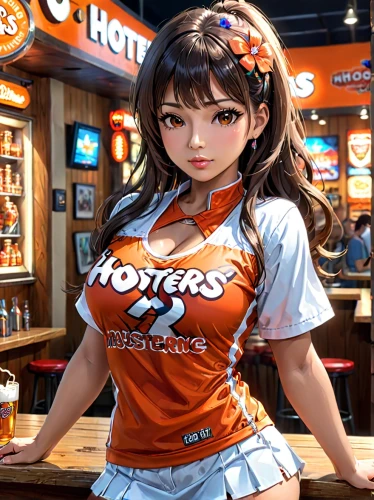 barista,hostess,honmei choco,waitress,bartender,barmaid,sports jersey,sports girl,fanta,kotobukiya,cashier,bar,motorboat sports,asahi,korean,orange soft drink,baseball uniform,orangina,japanese idol,pub,Anime,Anime,General