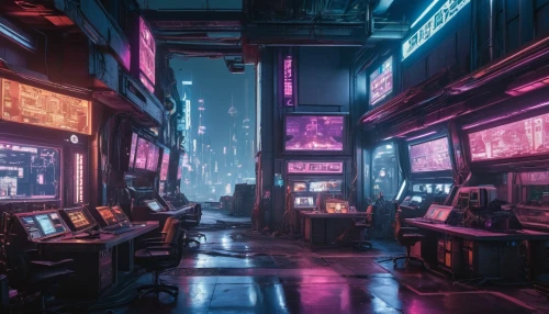 cyberpunk,scifi,arcades,arcade,computer room,vapor,cyber,futuristic landscape,cyberspace,neon coffee,shinjuku,ufo interior,futuristic,tokyo city,sci-fi,sci - fi,tokyo,kowloon,arcade games,fantasy city,Photography,General,Realistic