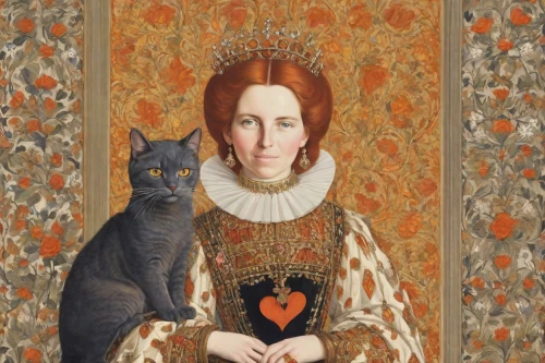 elizabeth i,gothic portrait,girl with dog,portrait of christi,portrait of a woman,tudor,cat portrait,portrait of a girl,queen of hearts,cat european,bellini,queen anne,pet portrait,millicent fawcett,heart with crown,cepora judith,the cat,lacerta,catarina,valentino,Digital Art,Classicism