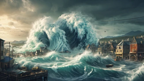 sea storm,tidal wave,storm surge,maelstrom,tsunami,stormy sea,the wind from the sea,photo manipulation,the storm of the invasion,nature's wrath,world digital painting,rogue wave,fantasy picture,big wave,poseidon,crashing waves,big waves,sea fantasy,photomanipulation,fantasy art,Conceptual Art,Fantasy,Fantasy 02