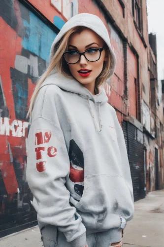 hoodie,sweatshirt,concrete background,with glasses,street fashion,mini e,red background,puma,grey background,on a red background,concrete chick,toronto,chi,ny,red lips,tracksuit,cement background,city ​​portrait,lycia,edit,Photography,Realistic