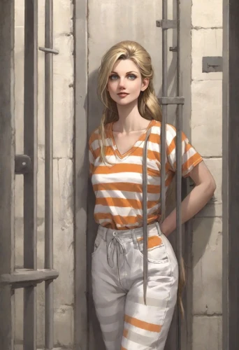 prisoner,prison,olallieberry,horizontal stripes,striped background,chainlink,jumpsuit,portrait background,arbitrary confinement,girl in a historic way,in custody,female doctor,pantsuit,auschwitz 1,retro woman,girl with a gun,blonde woman,librarian,girl in the kitchen,woman hanging clothes,Digital Art,Comic