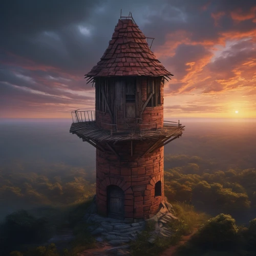 lookout tower,watchtower,fairy chimney,fire tower,observation tower,watertower,lifeguard tower,lighthouse,water tower,bird tower,tower of babel,summit castle,tower,witch's house,peter-pavel's fortress,stone tower,blockhouse,dovecote,fantasy picture,animal tower,Conceptual Art,Fantasy,Fantasy 01